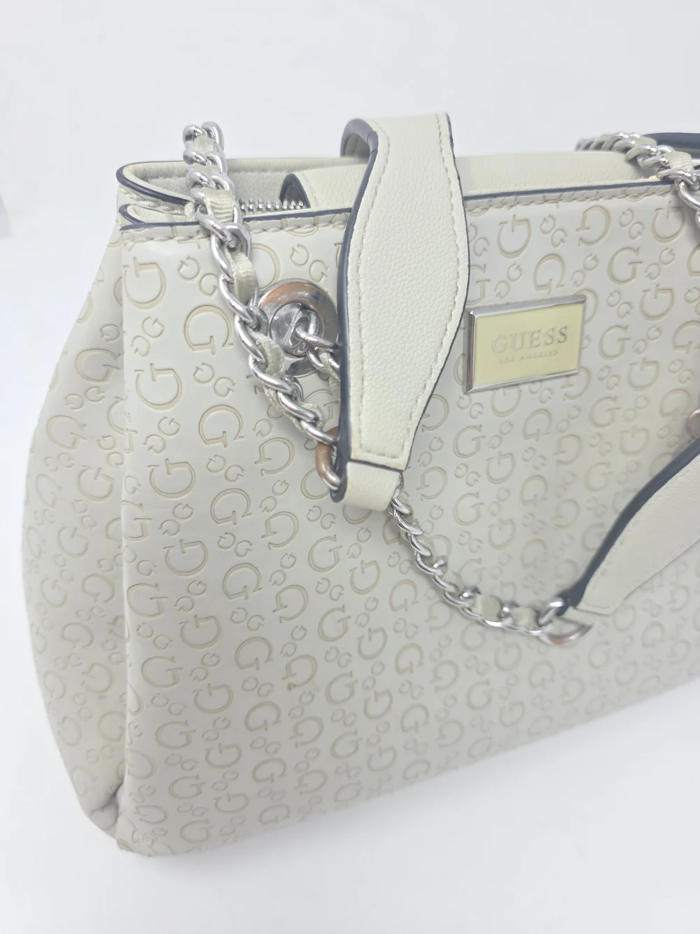 GUESS Bag Cream Monogram Chain-Handle Purse